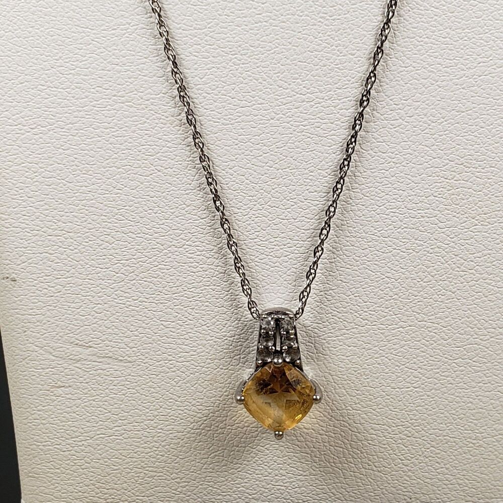 Citriine (6mm) Cushion and 6 Spinel (2mm) Pendant 925 with 18in Necklace Chain - Picture 9 of 16